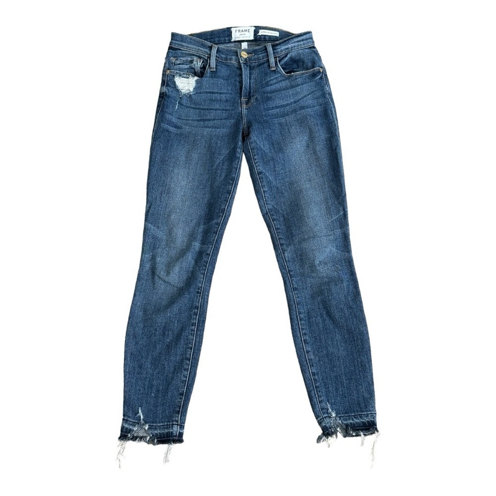 FRAME Le Skinny De Jeanne Crop Distressed Blue Jeans Denim size 26 Fray Cropped